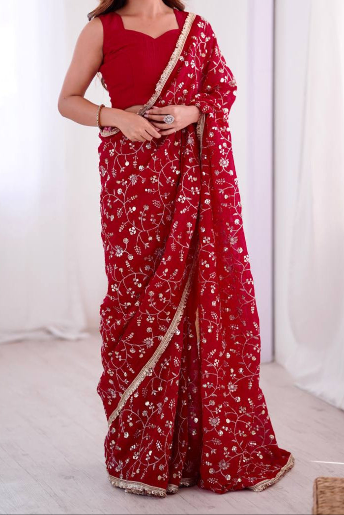 Wedding Special Embroidery Sequence Work Saree
