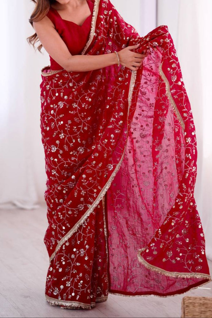 Wedding Special Embroidery Sequence Work Saree