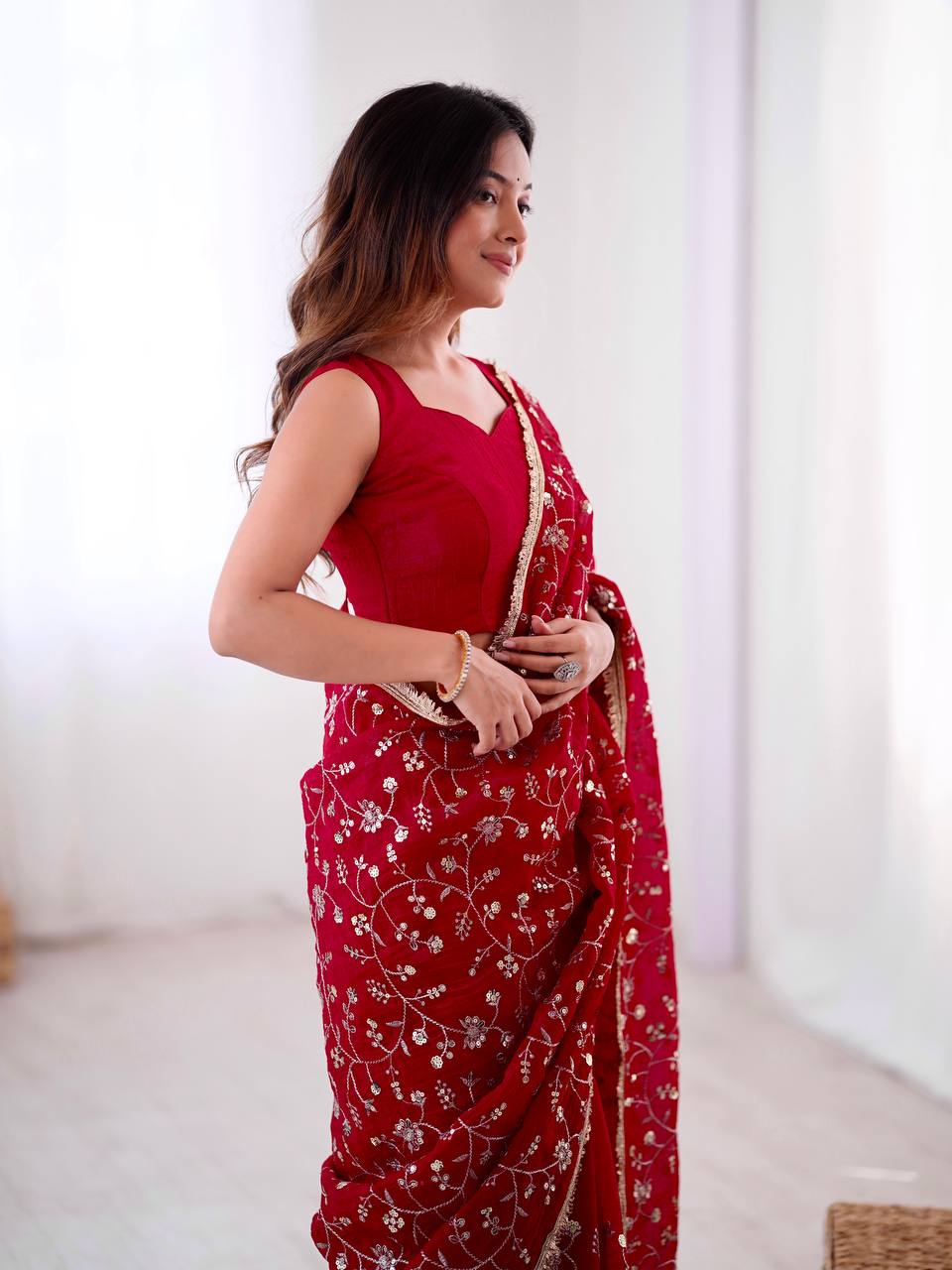 Wedding Special Embroidery Sequence Work Saree