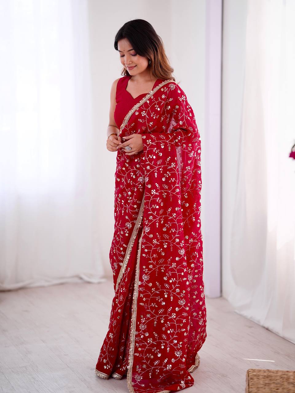 Wedding Special Embroidery Sequence Work Saree