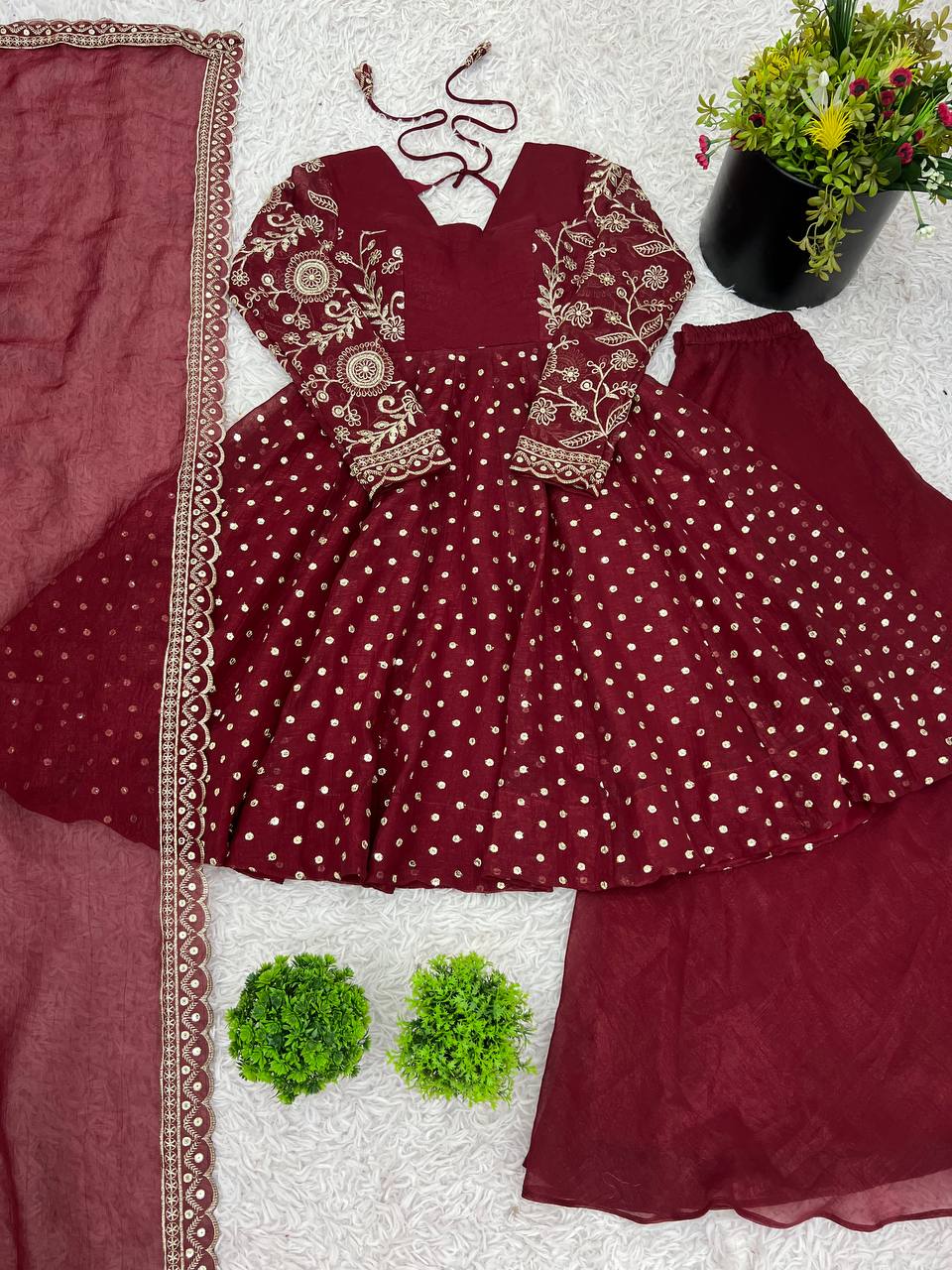 Embroidery Sequence Work Top Sharara Suit