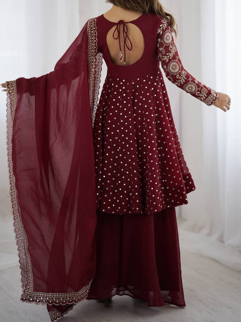 Embroidery Sequence Work Top Sharara Suit