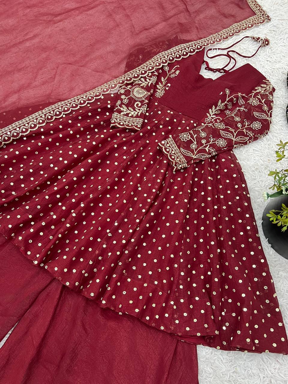 Embroidery Sequence Work Top Sharara Suit