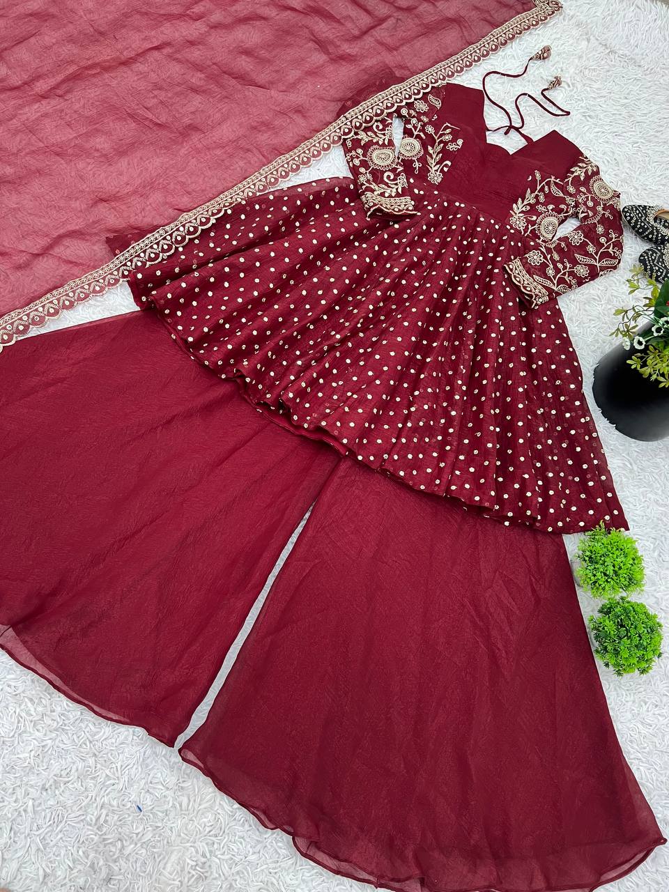 Embroidery Sequence Work Top Sharara Suit