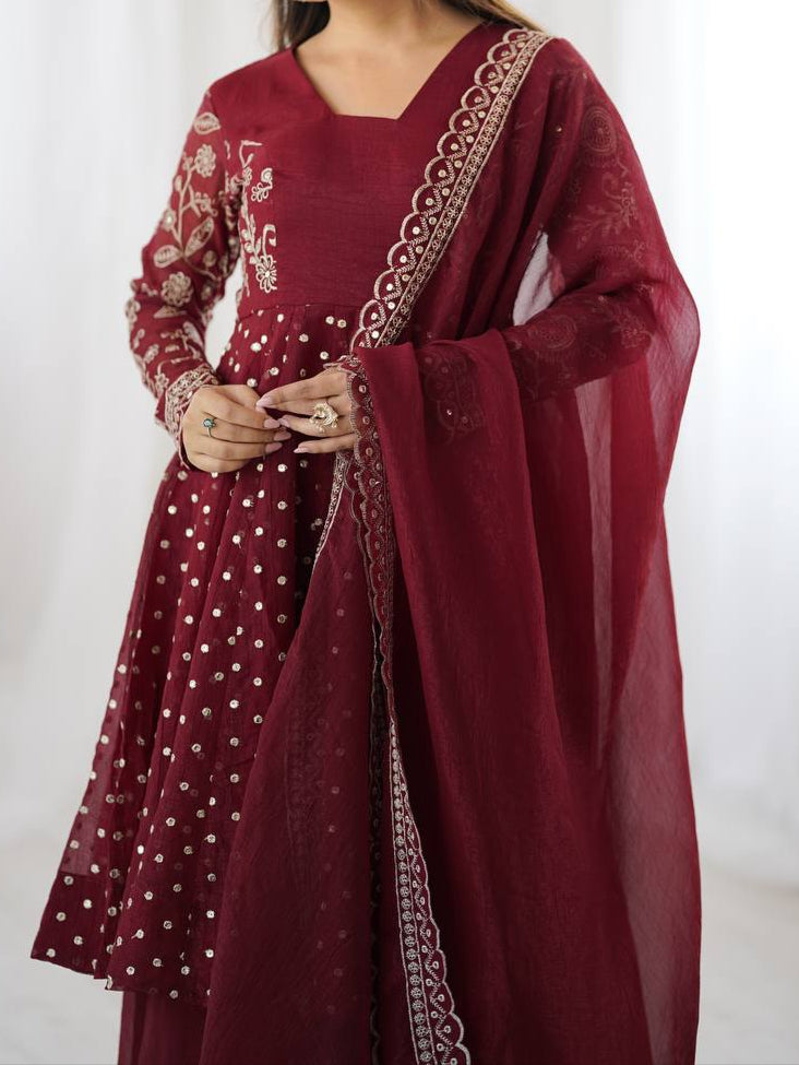 Embroidery Sequence Work Top Sharara Suit