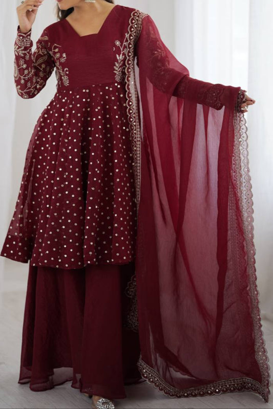 Embroidery Sequence Work Top Sharara Suit