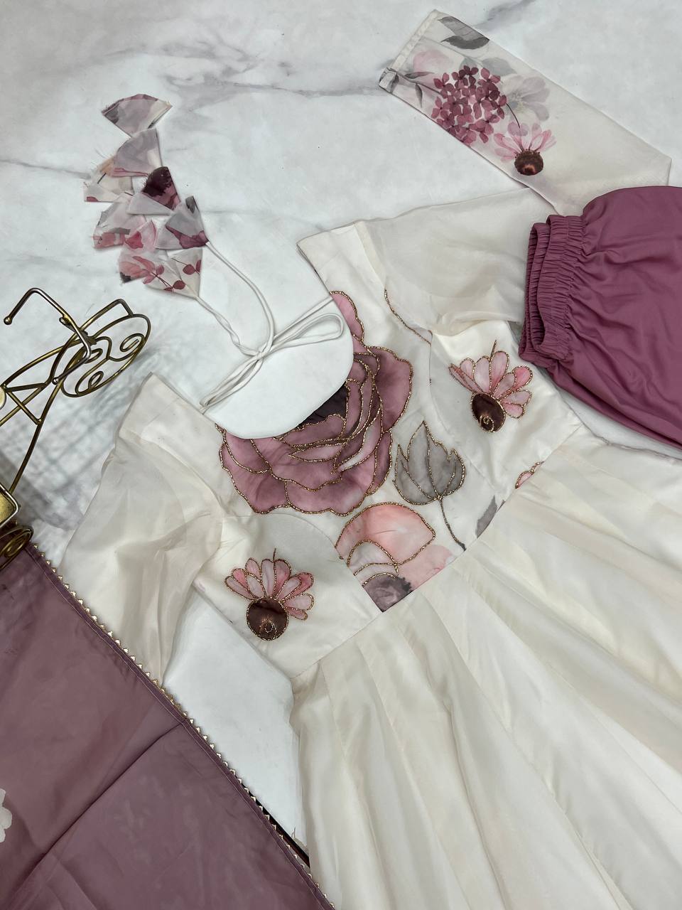 floral printed organza anarkali suit set for the upcoming festivities and wedding