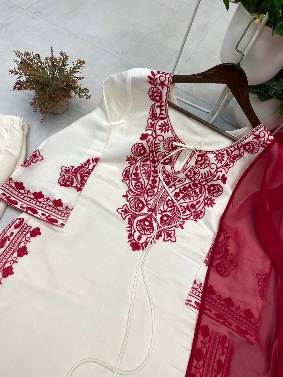 Embroidered Roman Silk Fabric Designer Suit Set
