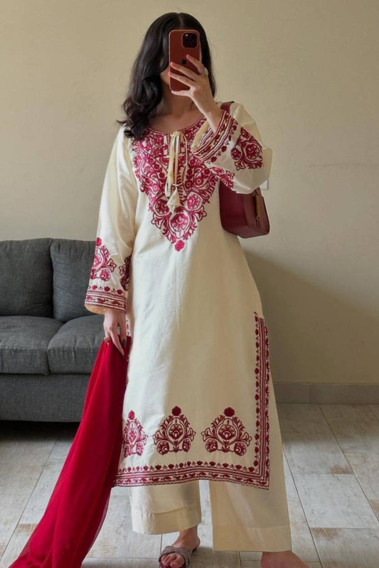 Embroidered Roman Silk Fabric Designer Suit Set