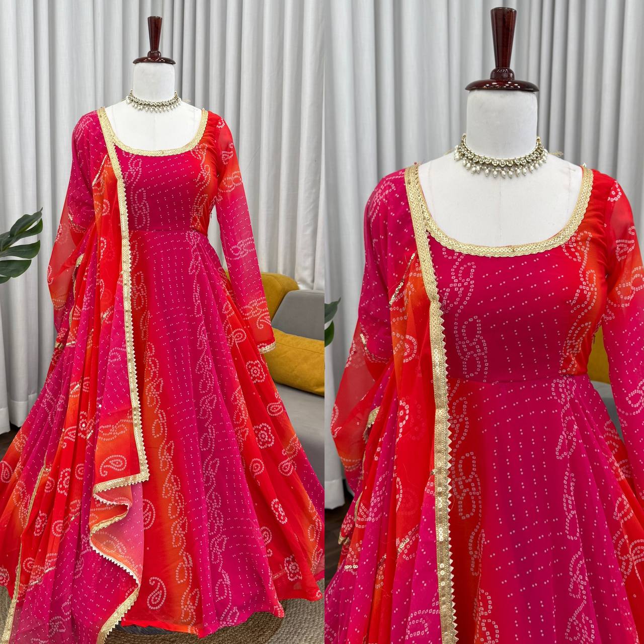 Bandhni Digital Print Trending Party Wear Anarkali Suit Set