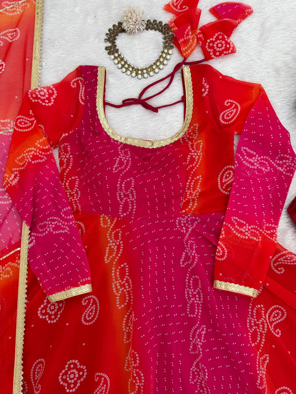 Bandhni Digital Print Trending Party Wear Anarkali Suit Set