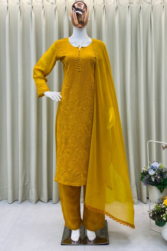 Exclusive Georgette With Embroidery Suit With Dupatta