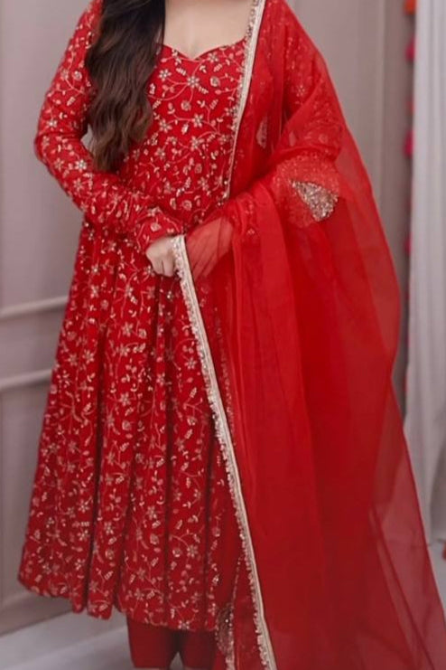 Karwa Chauth Special Embroidery And Sequence Work Anarkali Suit Set