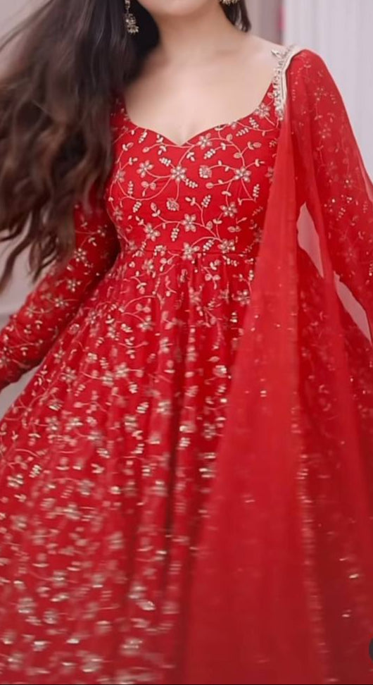 Karwa Chauth Special Embroidery And Sequence Work Anarkali Suit Set