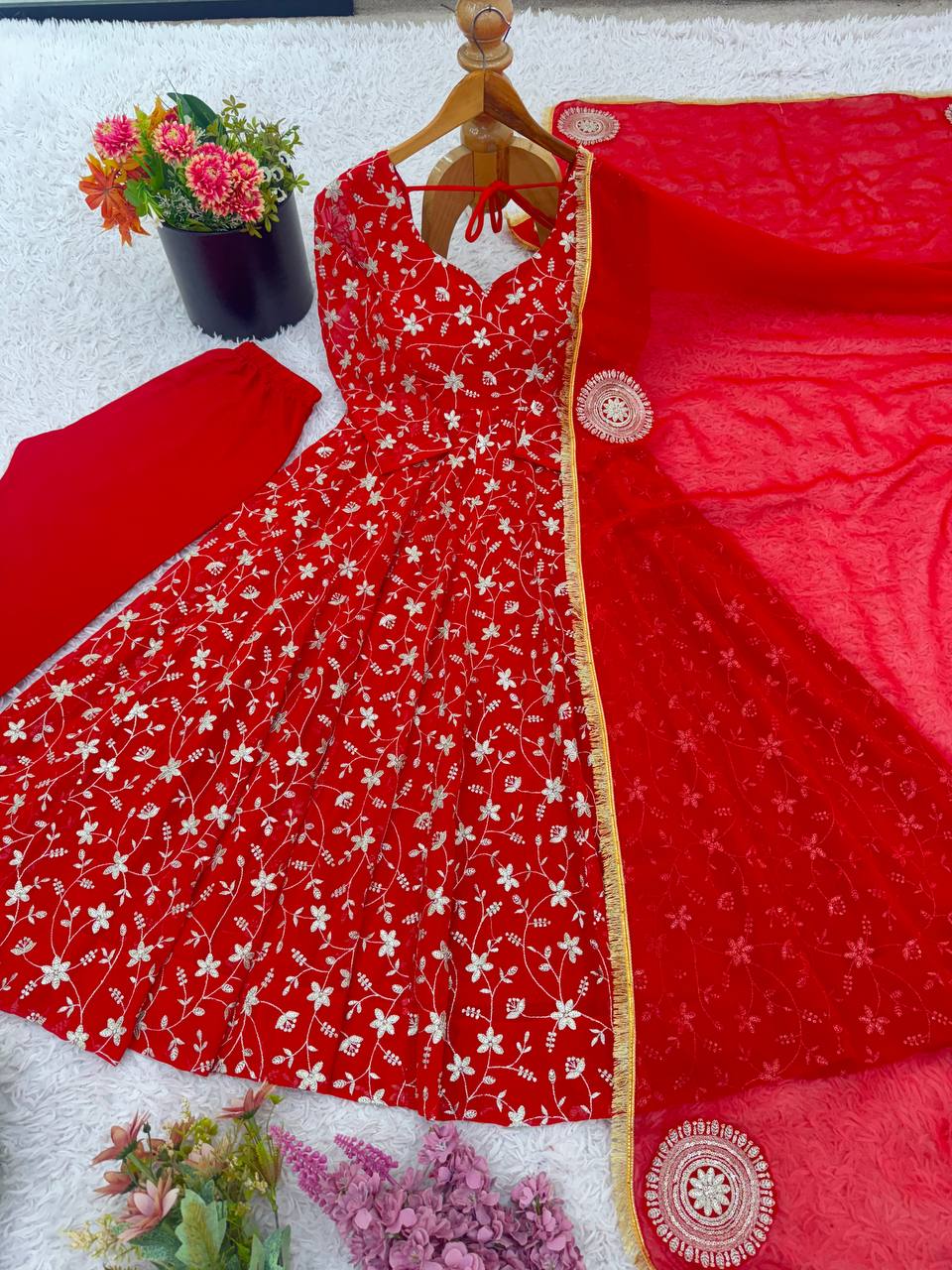 Karwa Chauth Special Embroidery And Sequence Work Anarkali Suit Set