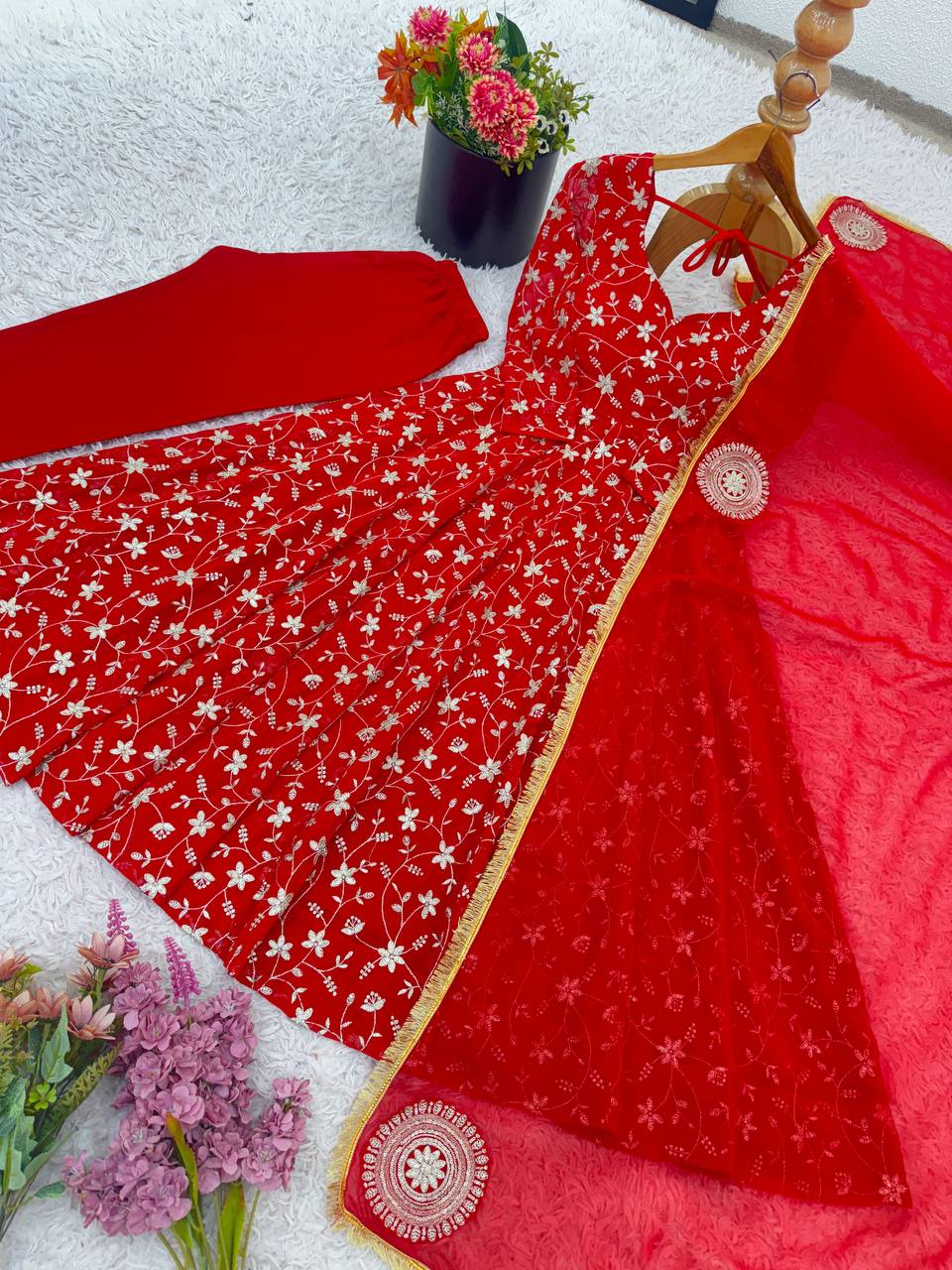 Karwa Chauth Special Embroidery And Sequence Work Anarkali Suit Set