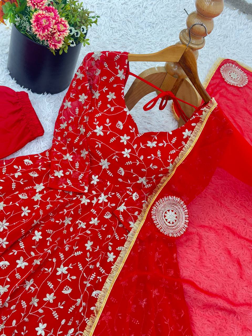 Karwa Chauth Special Embroidery And Sequence Work Anarkali Suit Set