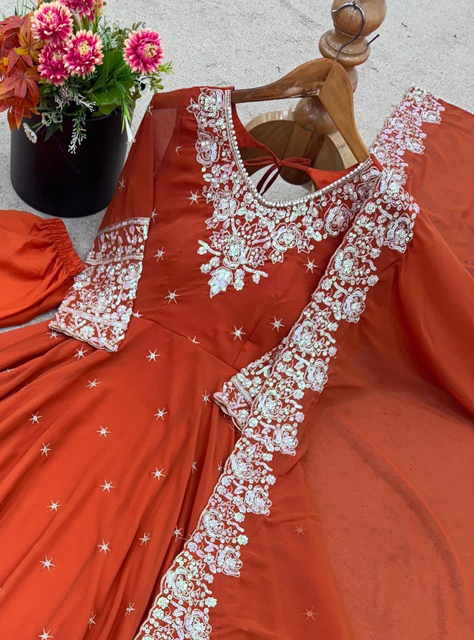 Elegant Heavy Embroidery & Sequence Work Three-Piece Anarkali Suit Set