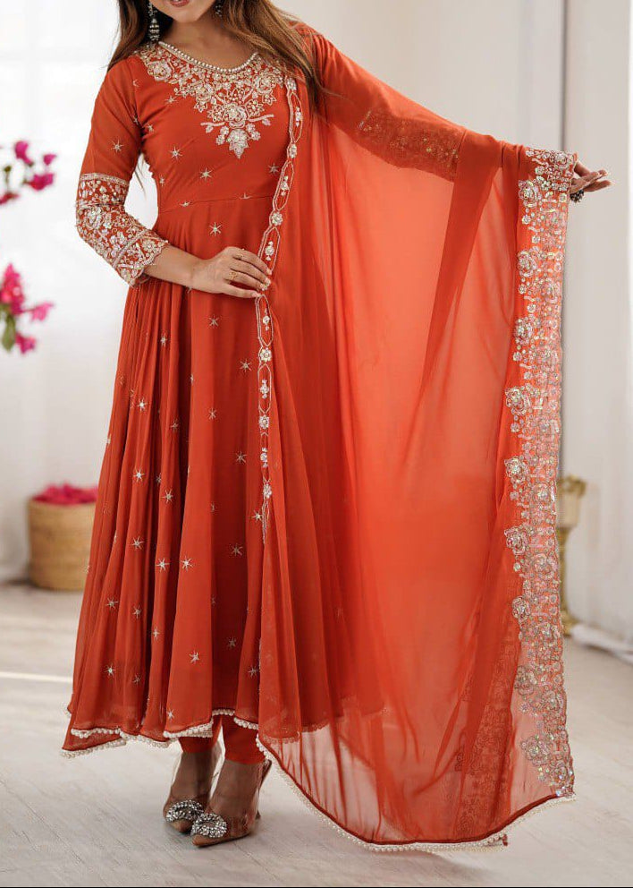 Elegant Heavy Embroidery & Sequence Work Three-Piece Anarkali Suit Set