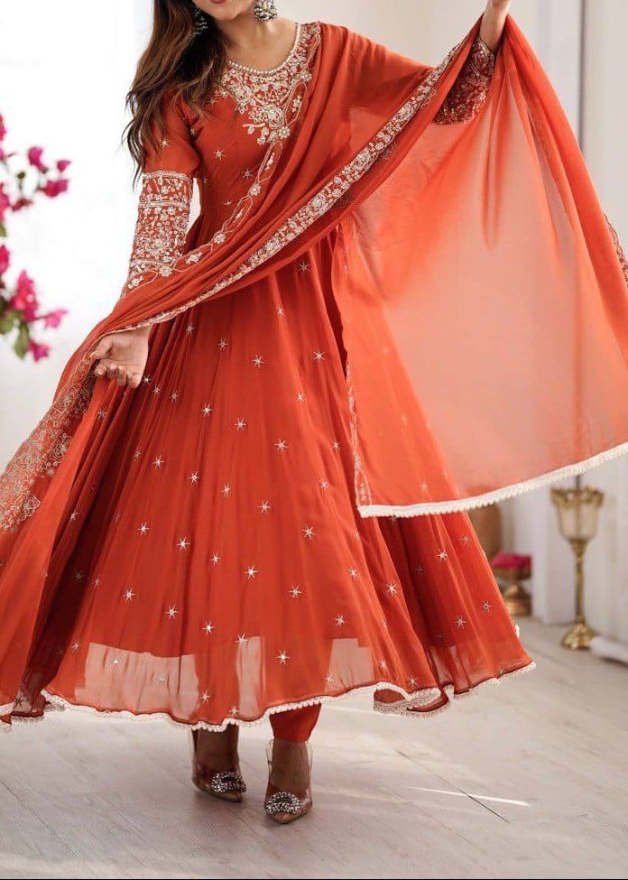 Elegant Heavy Embroidery & Sequence Work Three-Piece Anarkali Suit Set