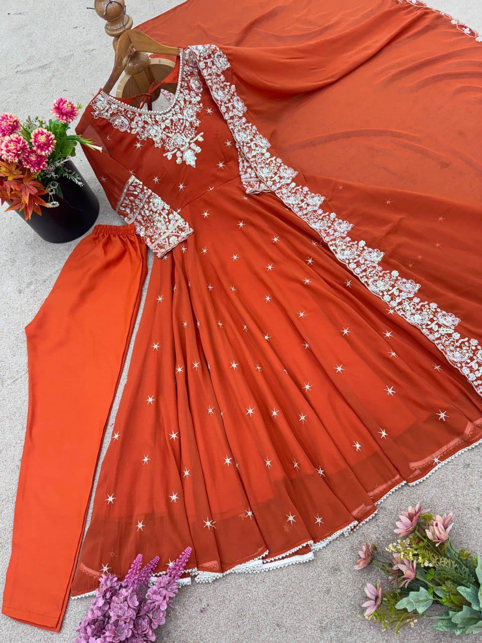 Elegant Heavy Embroidery & Sequence Work Three-Piece Anarkali Suit Set