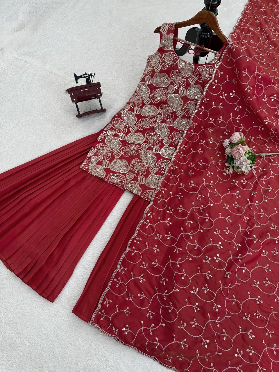 Designer Party Wear Thread With Sequence Sharara Set