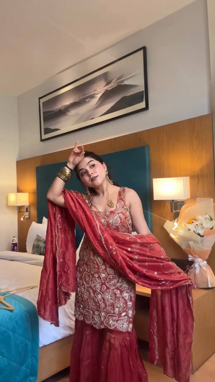 Designer Party Wear Thread With Sequence Sharara Set