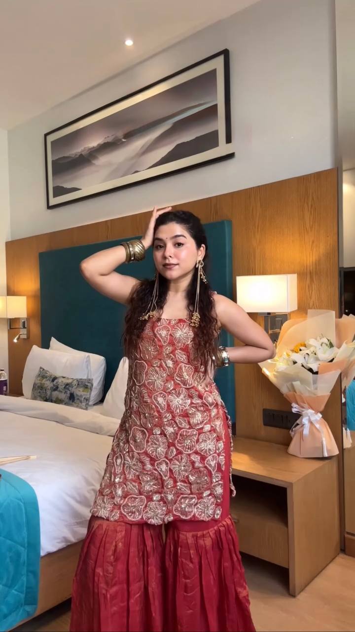 Designer Party Wear Thread With Sequence Sharara Set