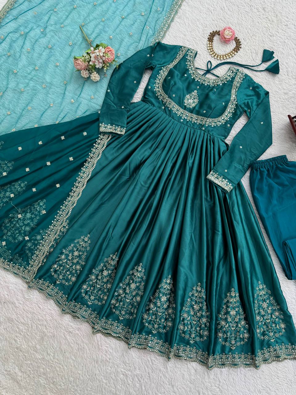 Embroidery and Sequence Work Anarkali Suit Set
