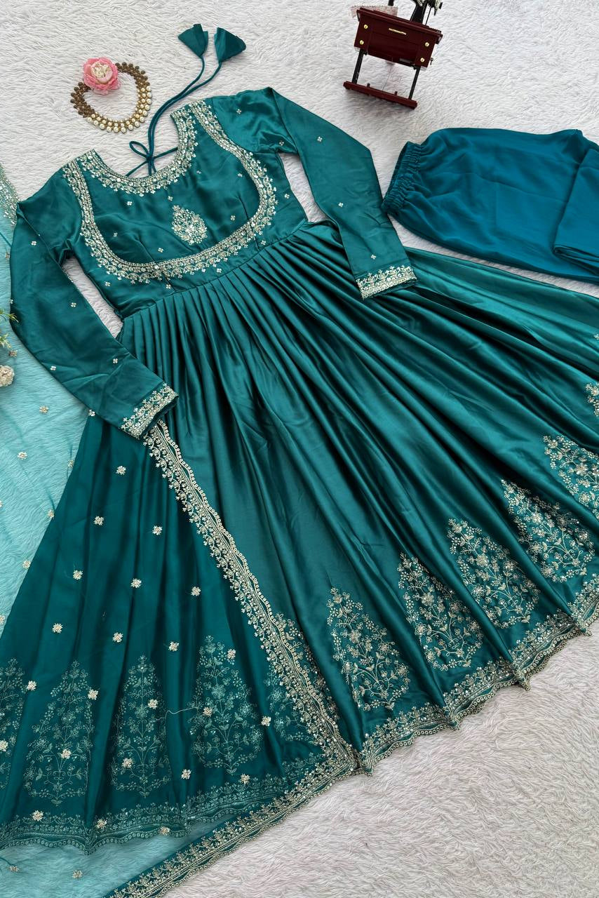 Embroidery and Sequence Work Anarkali Suit Set