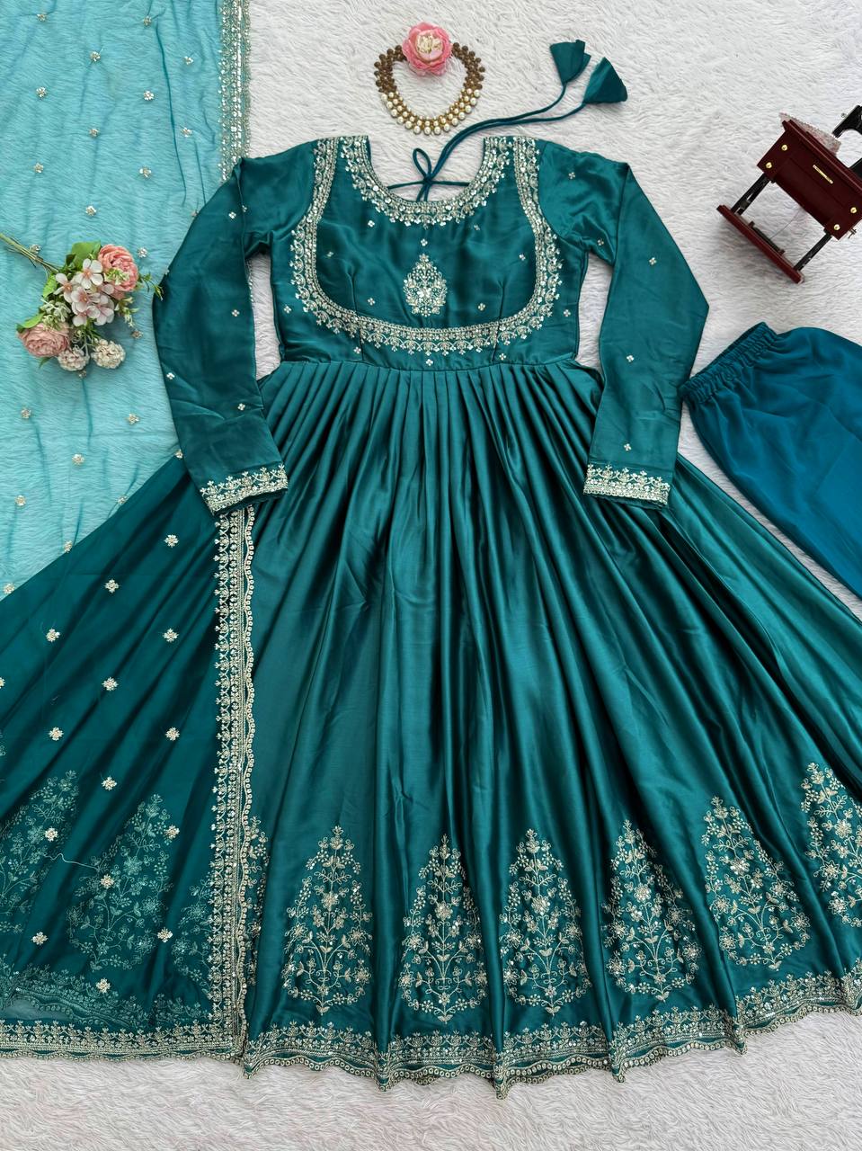 Embroidery and Sequence Work Anarkali Suit Set
