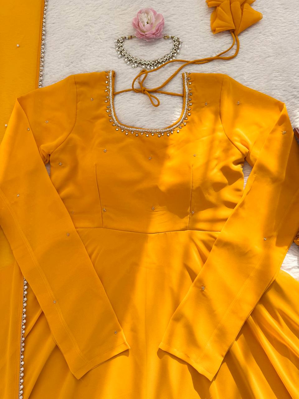 Launching New Designer Haldi Special Handwork Anarkali Pent & Dupatta