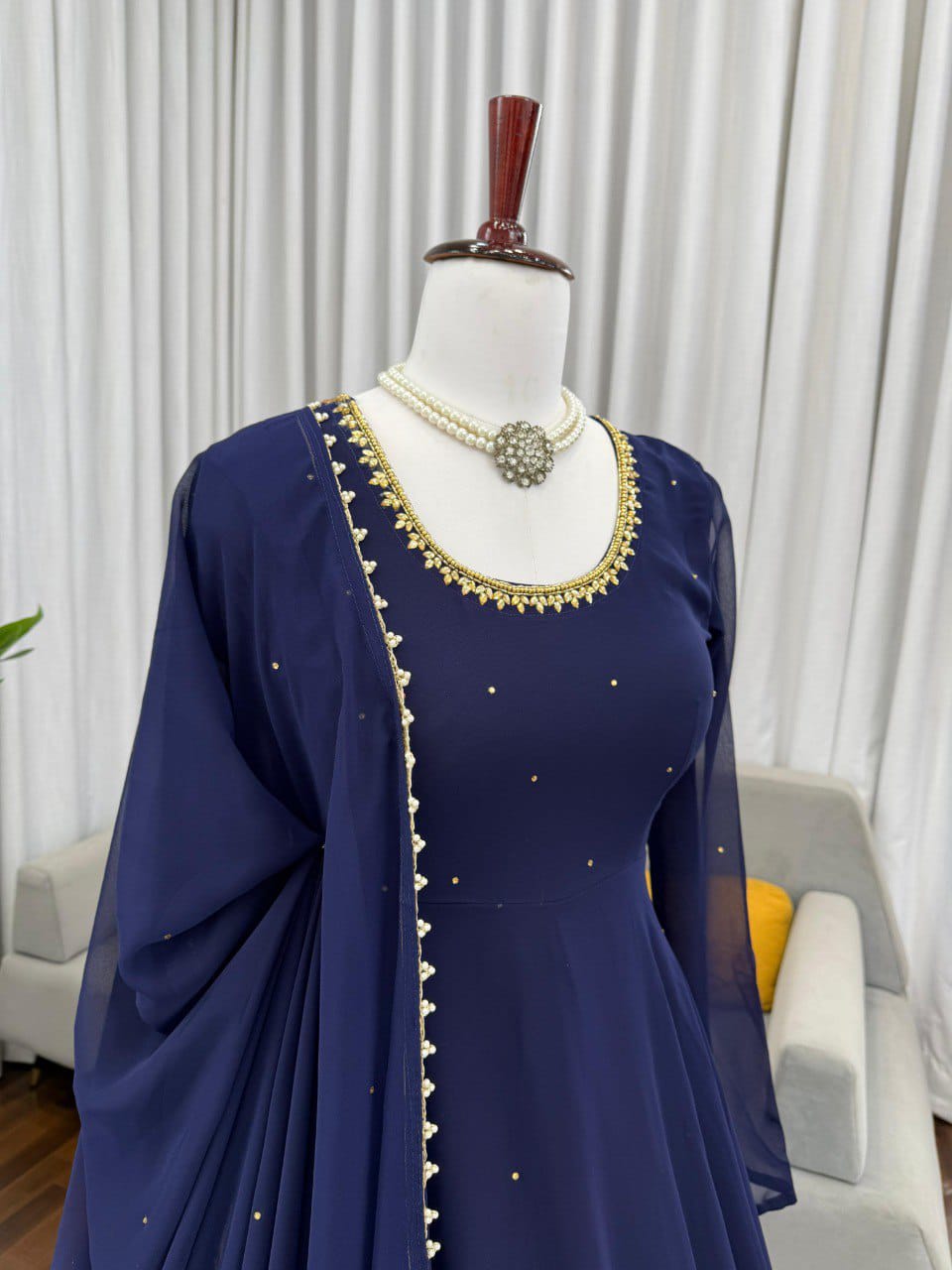 New Designer Handwork With LCD Ston work Anarkali Pent & Dupatta