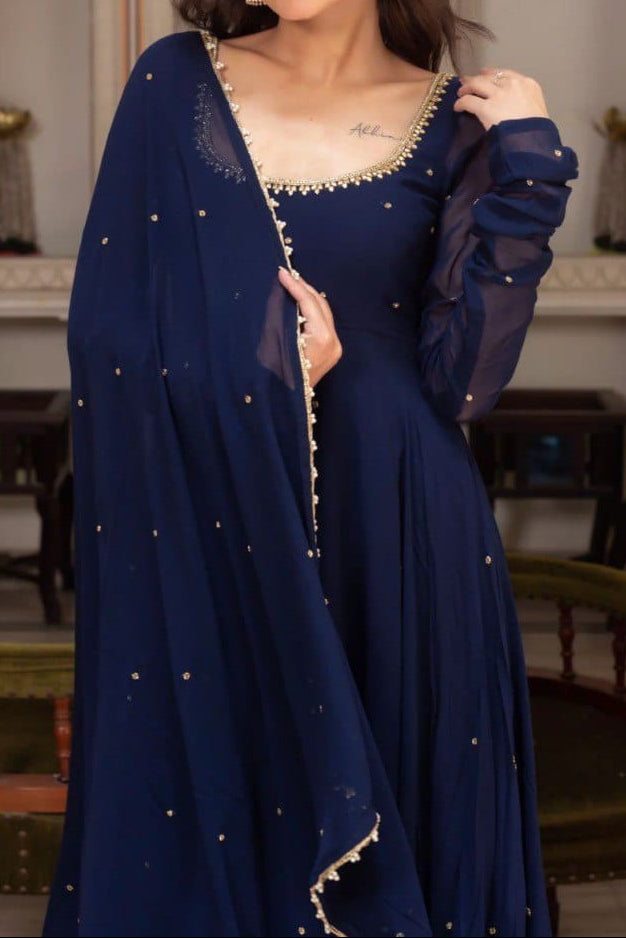 New Designer Handwork With LCD Ston work Anarkali Pent & Dupatta