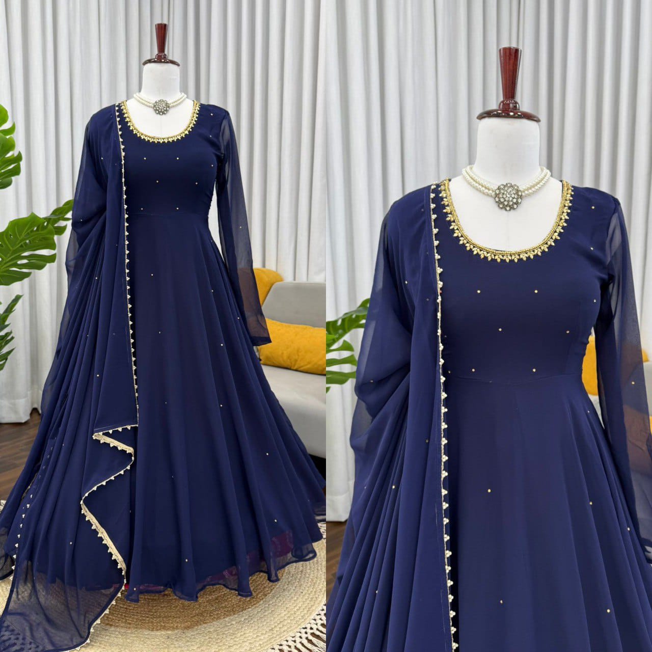 New Designer Handwork With LCD Ston work Anarkali Pent & Dupatta