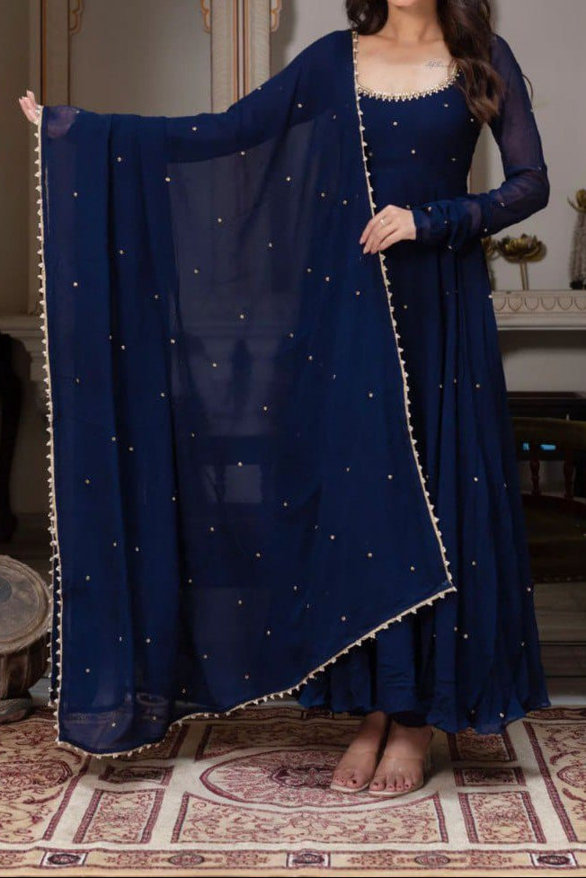 New Designer Handwork With LCD Ston work Anarkali Pent & Dupatta