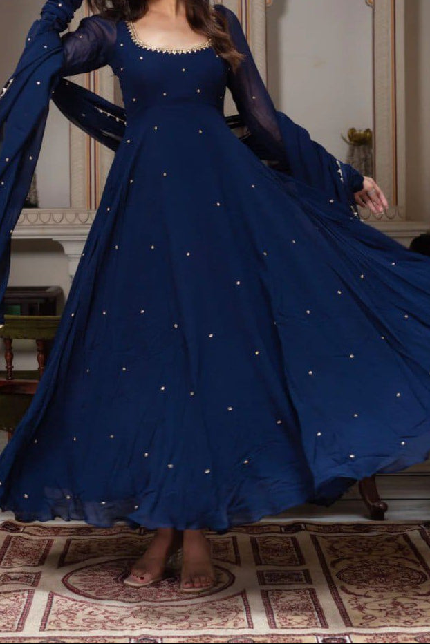 New Designer Handwork With LCD Ston work Anarkali Pent & Dupatta
