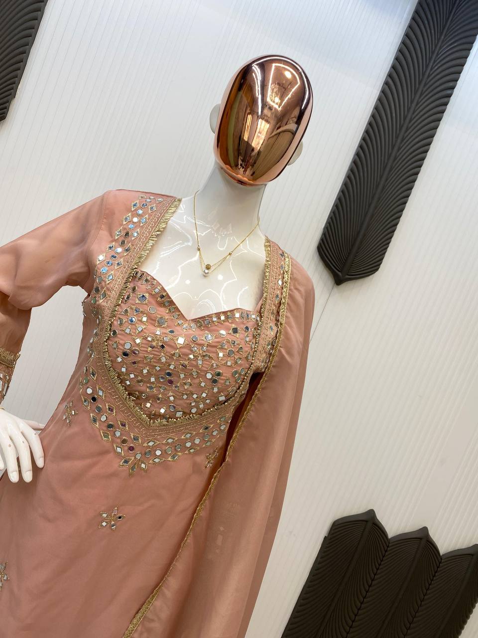 Indo Western 4 Pic Palazzo Set With Real Mirror & Embroidery Work