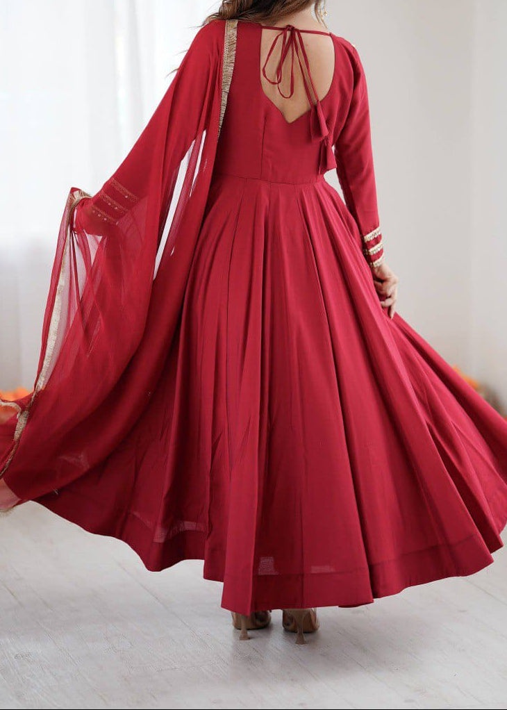 Designer Party Wear Roman Silk Anarkali Suit Set