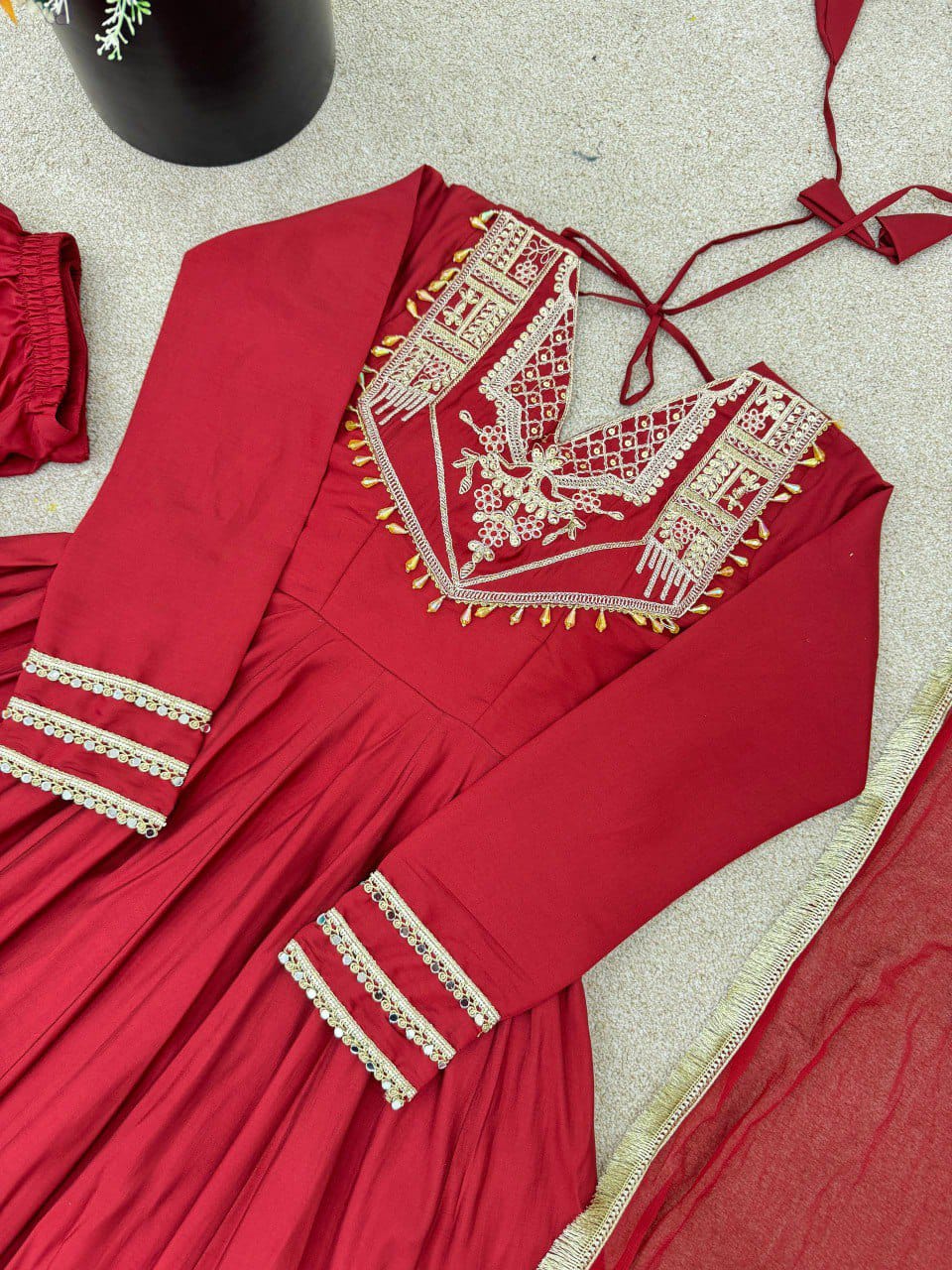 Designer Party Wear Roman Silk Anarkali Suit Set