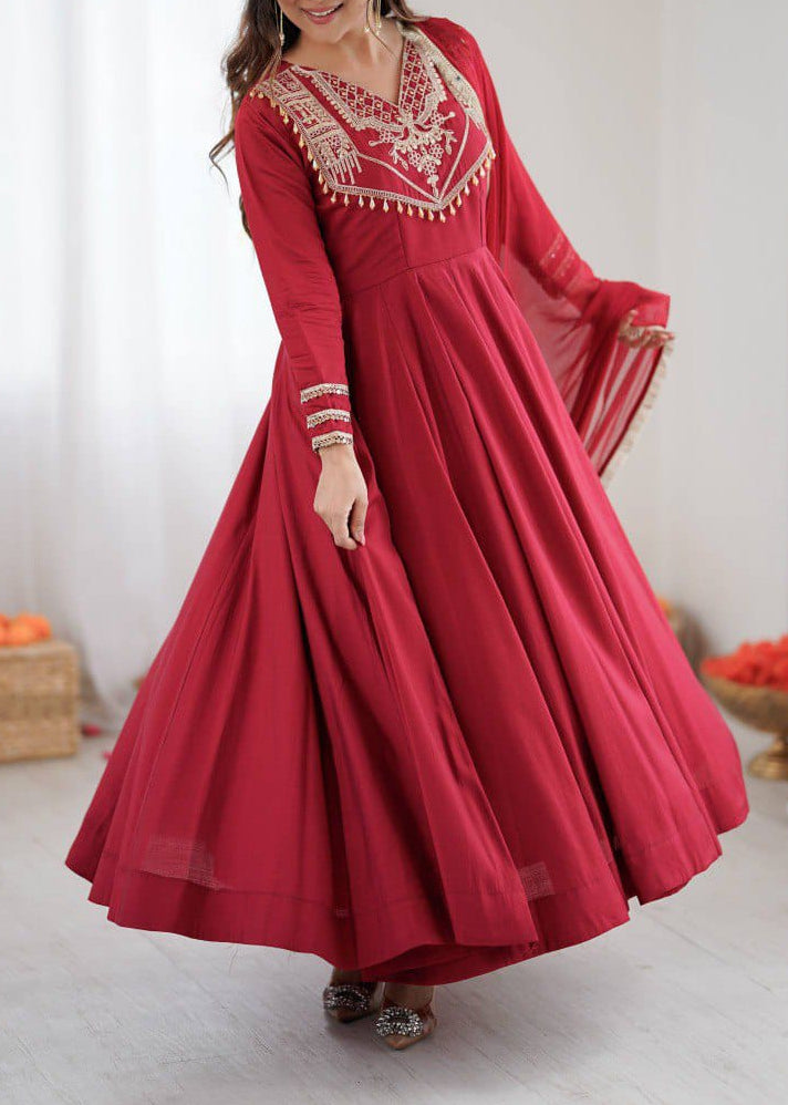 Designer Party Wear Roman Silk Anarkali Suit Set