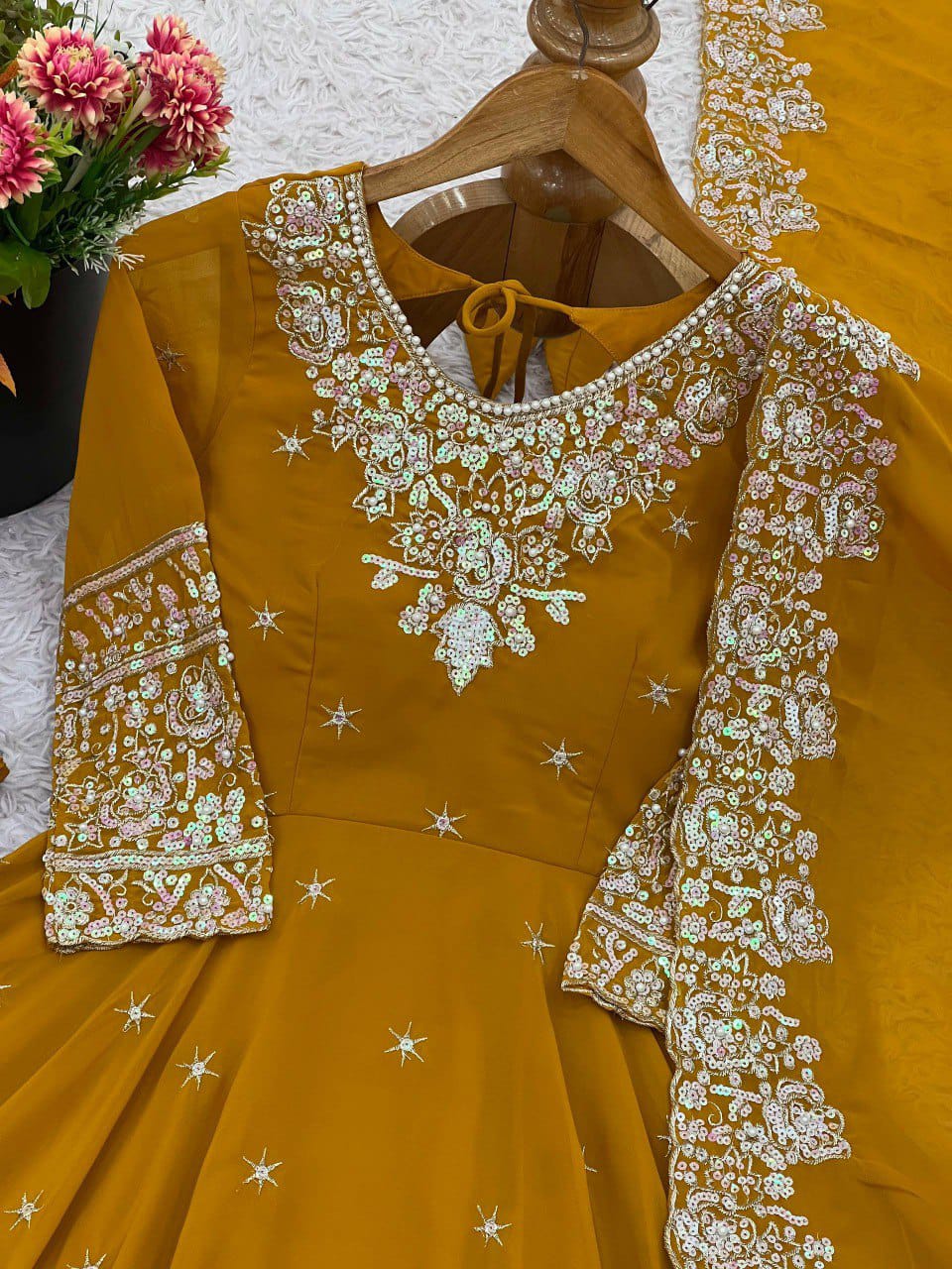 Elegant Heavy Embroidery & Sequence Work Three-Piece Anarkali Suit Set