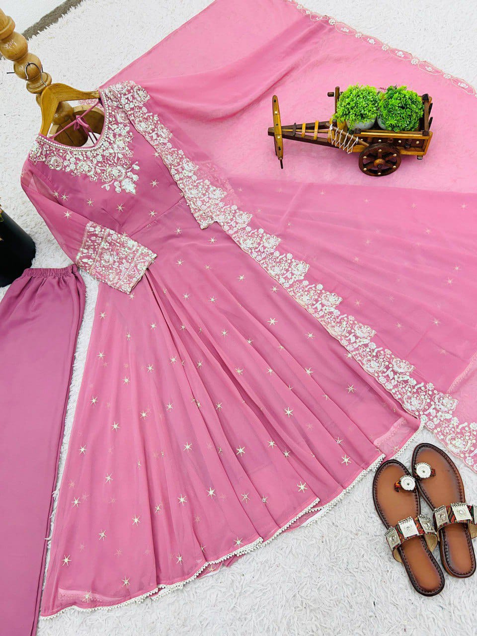 Elegant Heavy Embroidery & Sequence Work Three-Piece Anarkali Suit Set