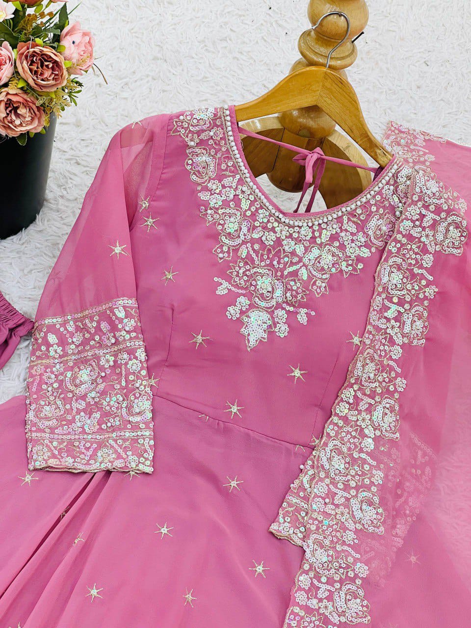 Elegant Heavy Embroidery & Sequence Work Three-Piece Anarkali Suit Set