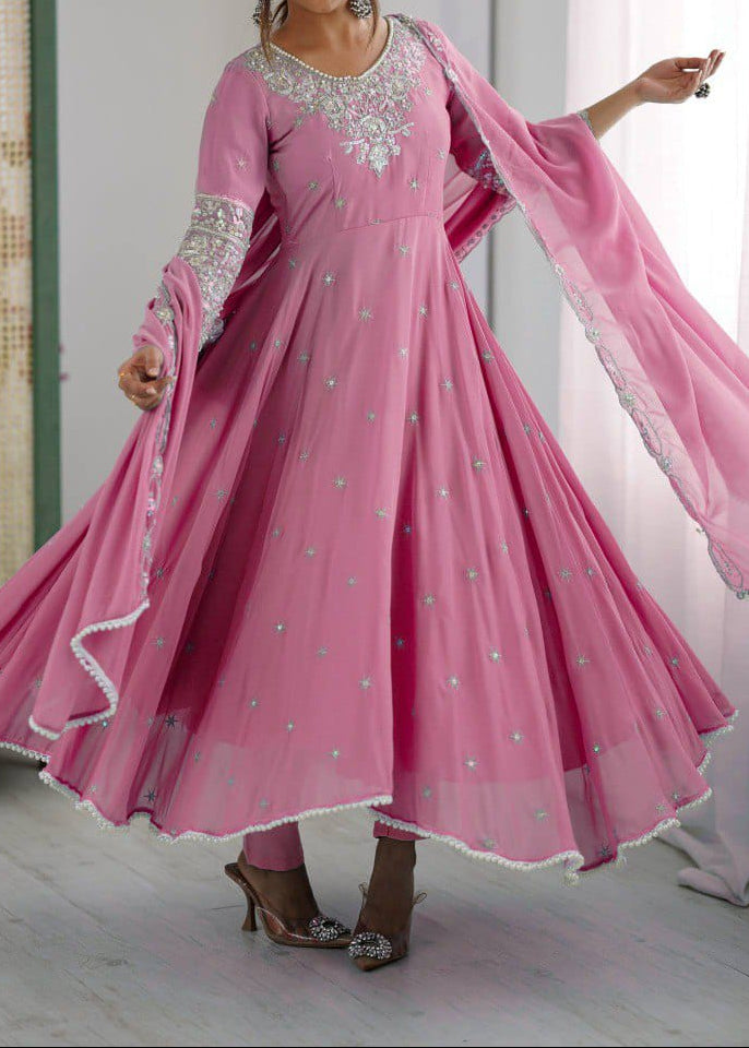 Elegant Heavy Embroidery & Sequence Work Three-Piece Anarkali Suit Set