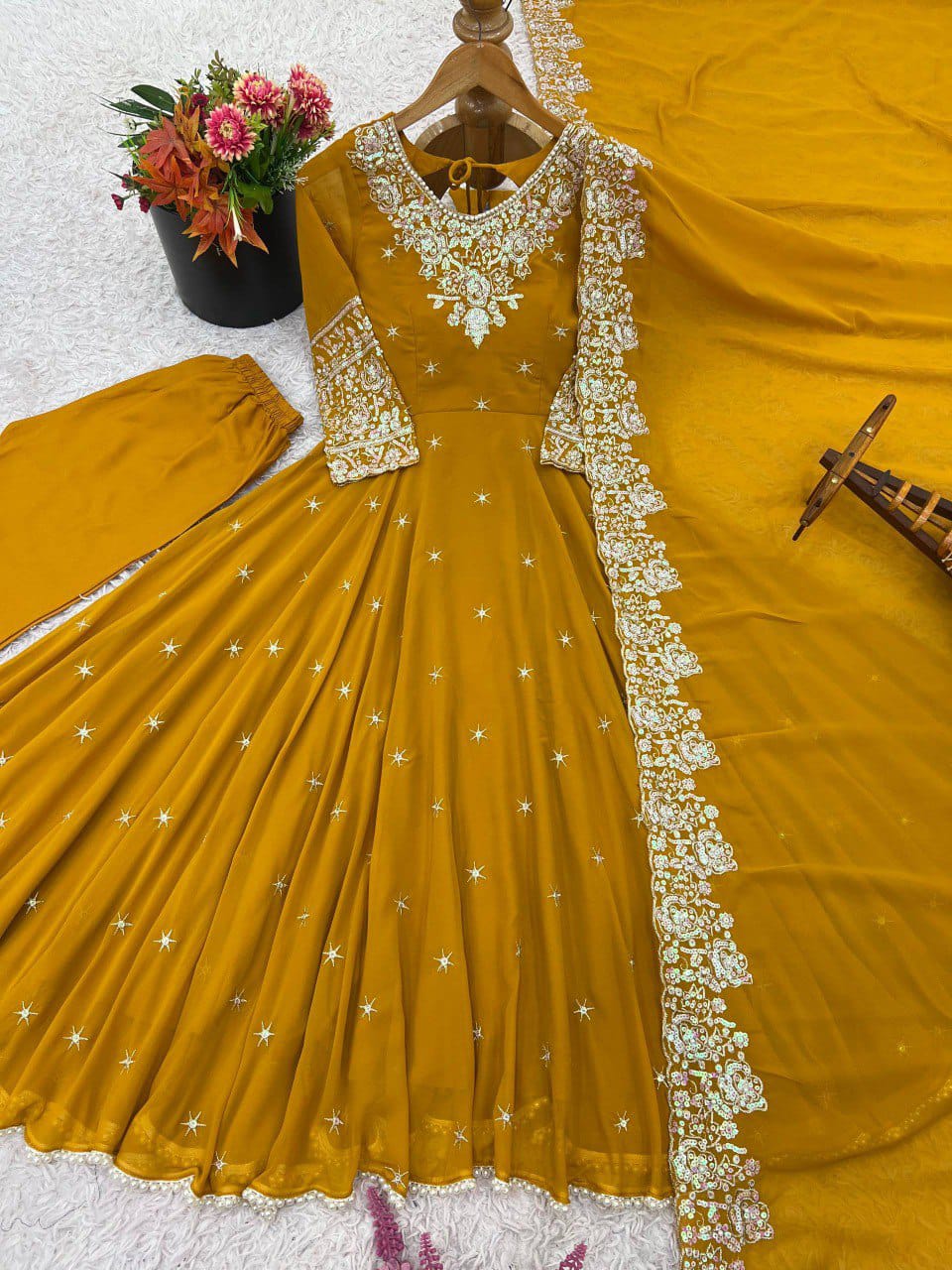 Elegant Heavy Embroidery & Sequence Work Three-Piece Anarkali Suit Set