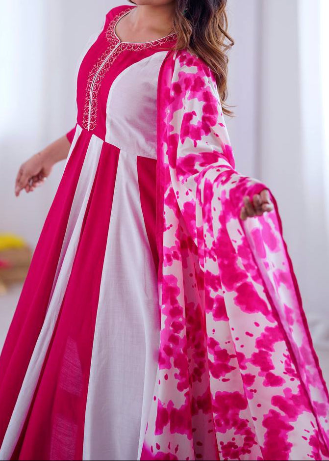 Elegant Embroidery with Digital Printed Designer Anarkali Three Piece Set