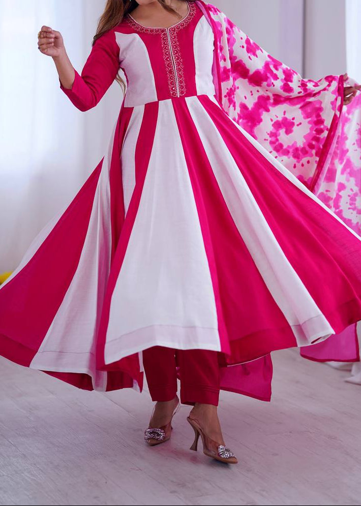 Elegant Embroidery with Digital Printed Designer Anarkali Three Piece Set