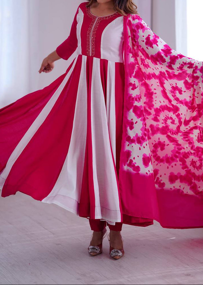 Elegant Embroidery with Digital Printed Designer Anarkali Three Piece Set