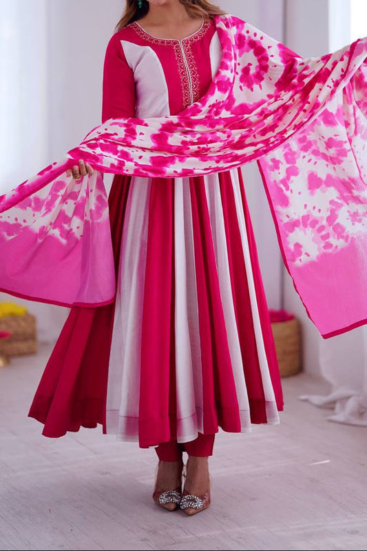 Elegant Embroidery with Digital Printed Designer Anarkali Three Piece Set